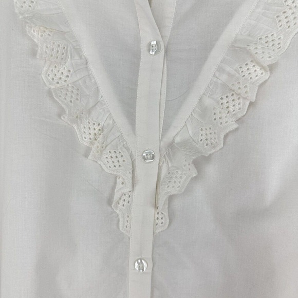 KAREN by Simonsen Ruffle Balloon Sleeve White Peasant Long Shirt Top Size 12 - Picture 7 of 16